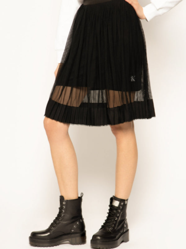 Pleated Mesh Skirt CK Black / L