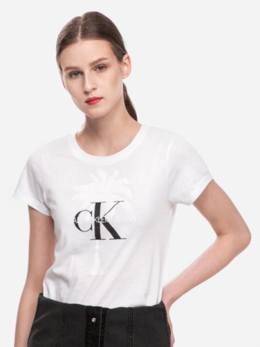 Palm Tree Monogram Slim Tee Bright White / L