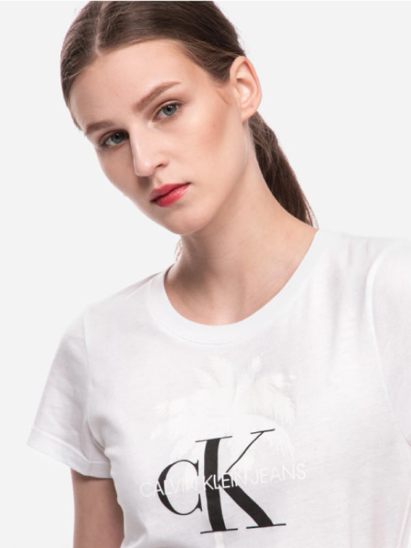 Palm Tree Monogram Slim Tee Bright White / L