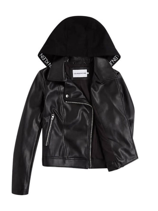 Faux Leather Hooded Jacket CK Black / L