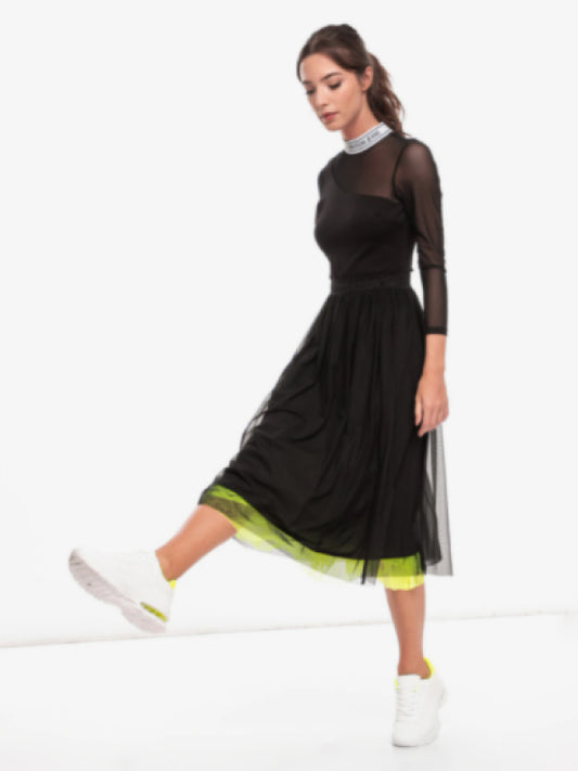 Double Layer Mesh Skirt CK Black / L