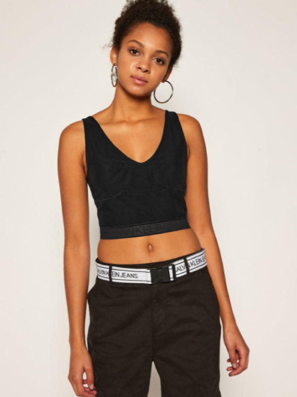 Mesh Logo Tape Cropped Top Safety Yellow / L