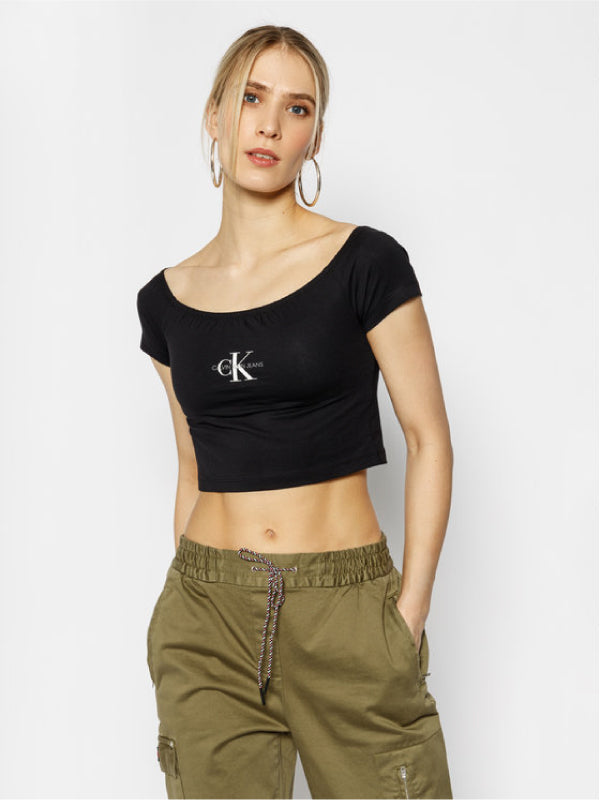 Ss Monogram Logo Bardot Top CK Black / L