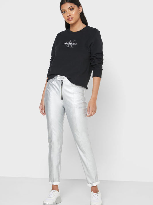 Moto Faux Leather Pant Silver / L