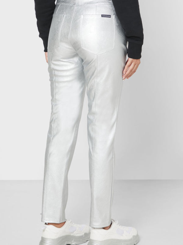 Moto Faux Leather Pant Silver / L