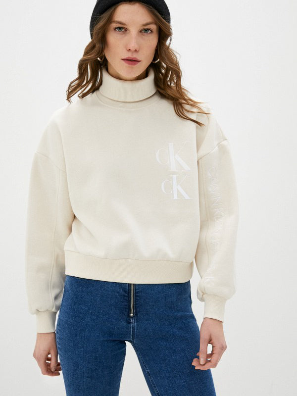 Oversized Sweatshirt W Roll Neck Soft Cream / L