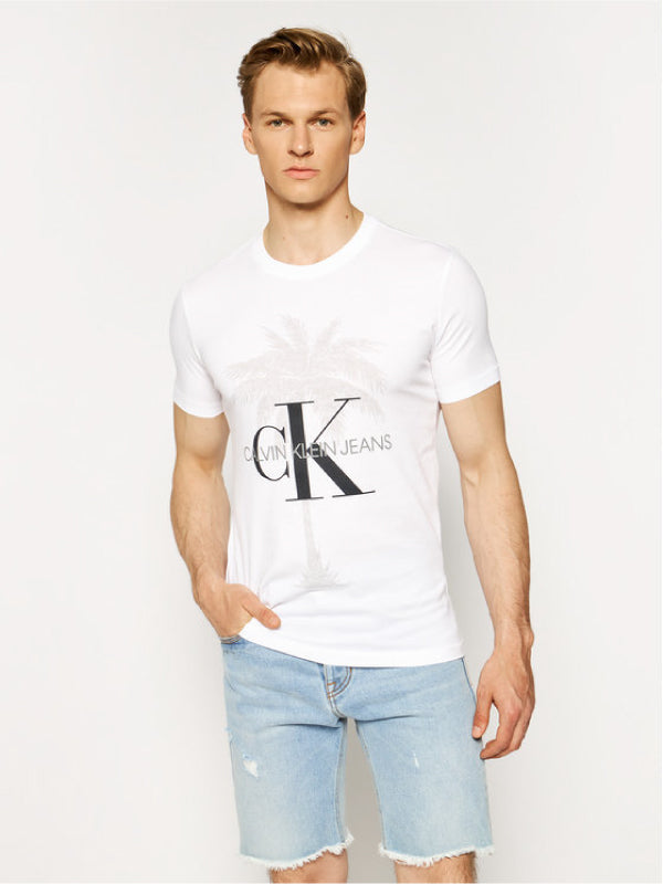 Palm Tree Monogram Slim Tee Bright White / L