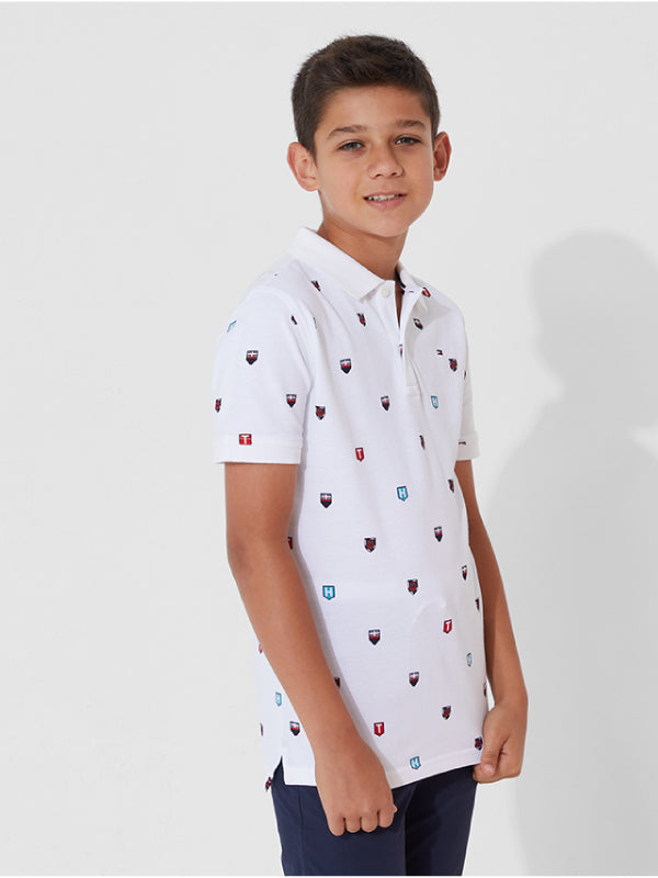 Printed Shields Polo S/S White Allover Artwork / 10