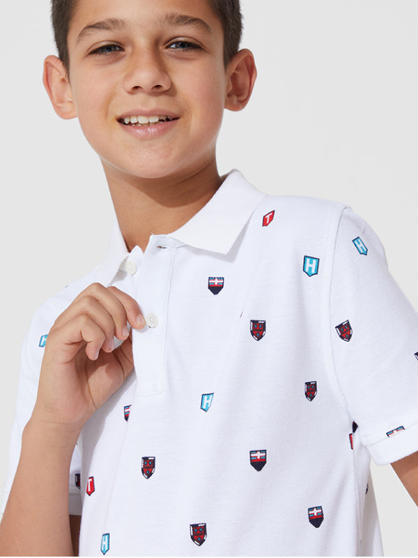 Printed Shields Polo S/S White Allover Artwork / 10