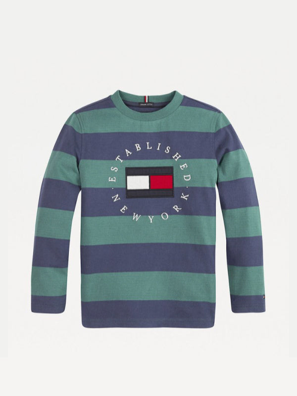 Stripy Heritage Logo Tee L/S Green Stripe / Navy / 10