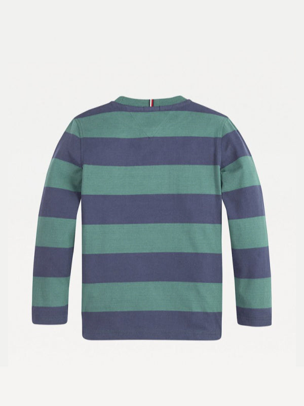 Stripy Heritage Logo Tee L/S Green Stripe / Navy / 10