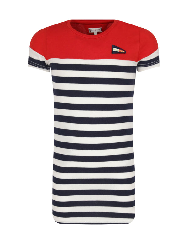 Stripe Tee Dress S/S White/ Crimson Red / 10