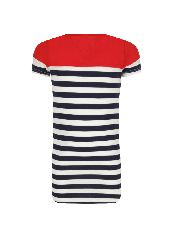 Stripe Tee Dress S/S White/ Crimson Red / 10