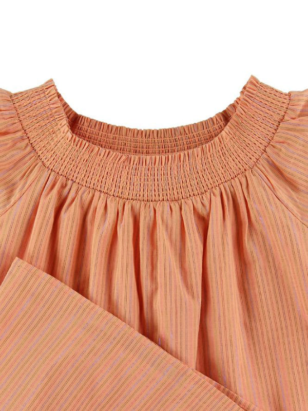 Lurex Stripe Dress S/S Melon Orange / 10