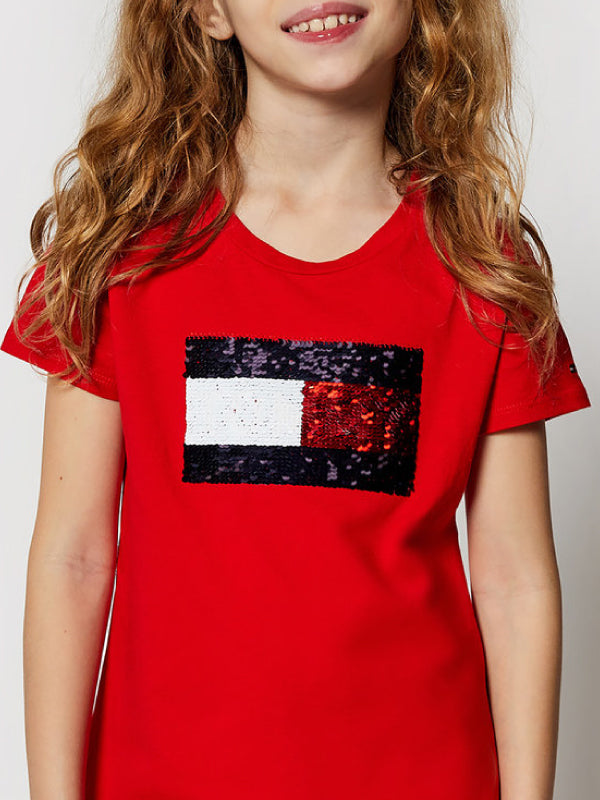 Flag Flip Sequins Tee S/S Deep Crimson / 10