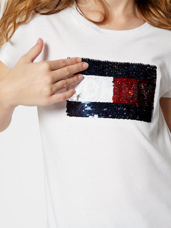 Flag Flip Sequins Tee S/S White / 10