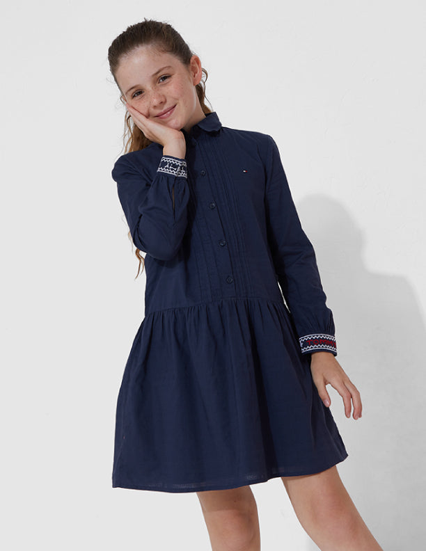 Tonal Check Dress L/S Twilight Navy / 10