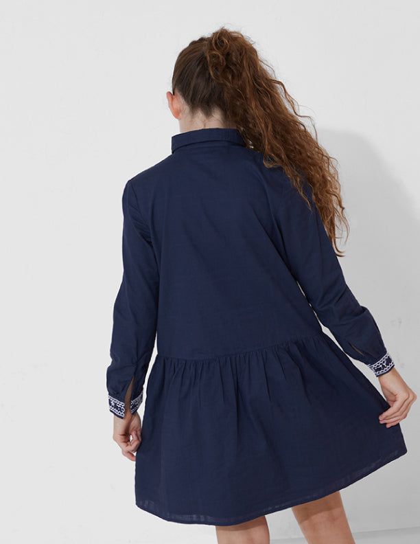 Tonal Check Dress L/S Twilight Navy / 10