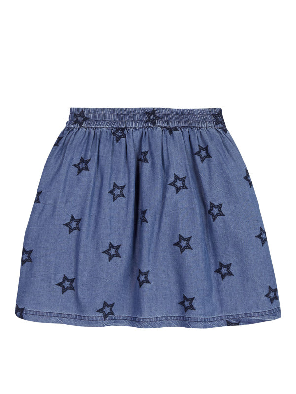 Star Embroidered Chambray Skirt Denim Light / 10