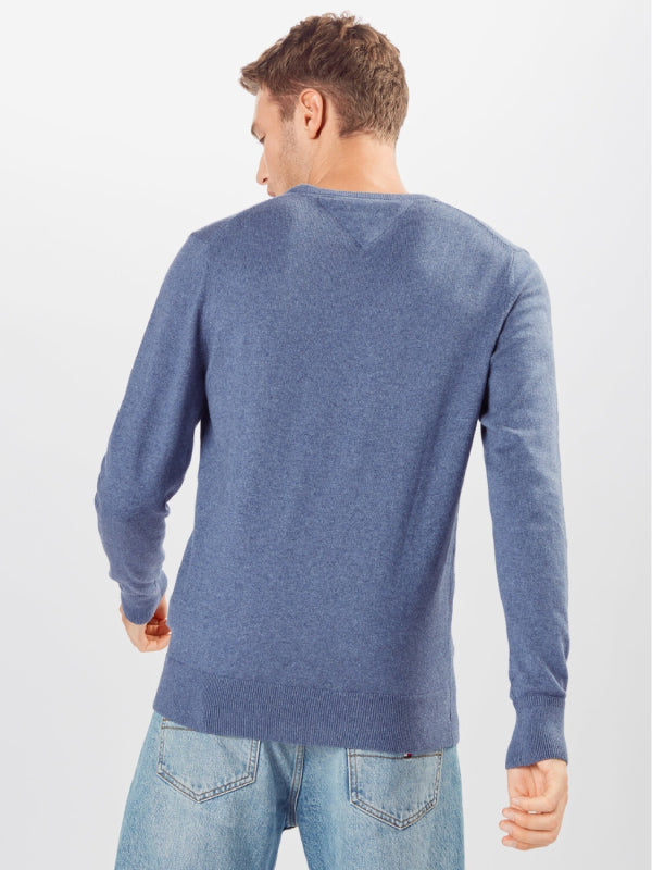 Pima Cotton Cashmere V Neck Faded Indigo Heather / L