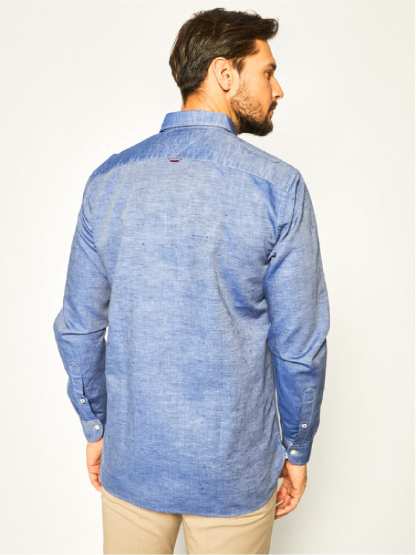 Cotton Linen Twill Shirt Blue Ink / L