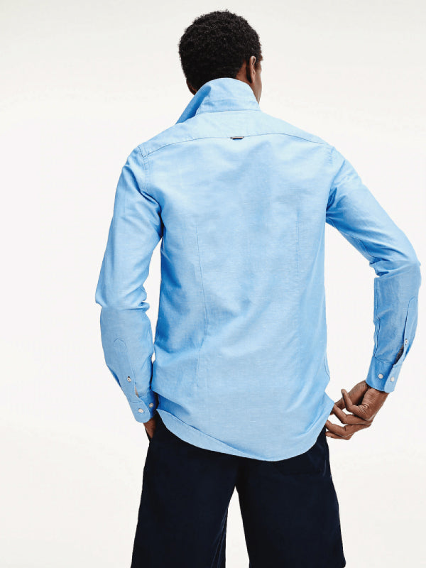 Slim Melange Cotton Linen Shirt Copenhagen Blue / L