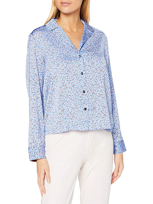 Ls Woven Top Print Light Iris Blue / LG