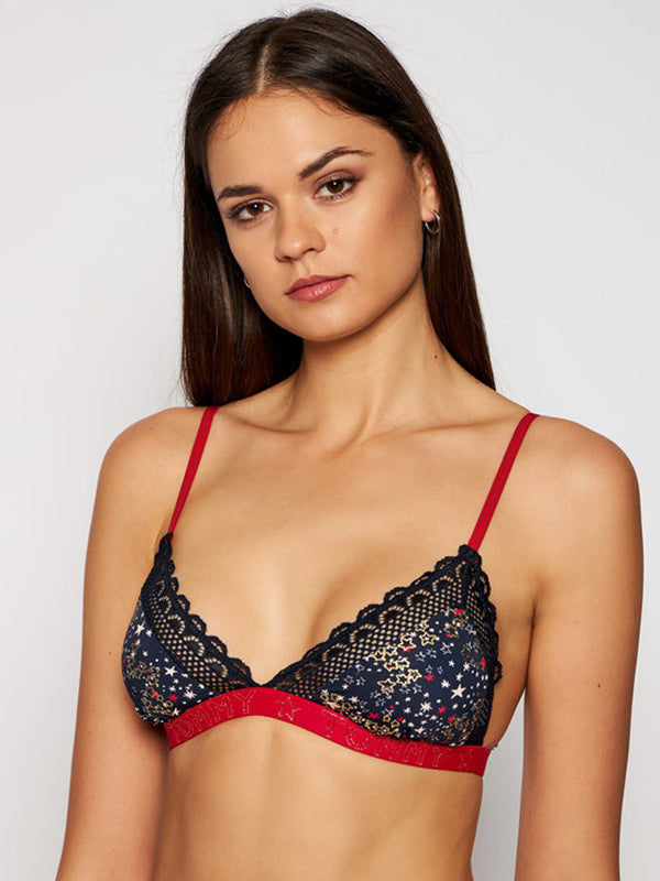 Triangle Bralette Holiday Print Star Navy / LG