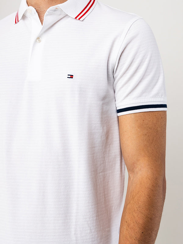 Tonal Textured Stripe Slim Polo BRIGHT WHITE / L