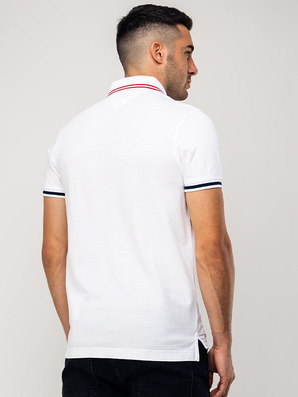 Tonal Textured Stripe Slim Polo BRIGHT WHITE / L