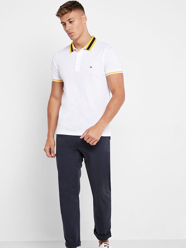 Knitted Tipped Collar Slim Polo BRIGHT WHITE / L