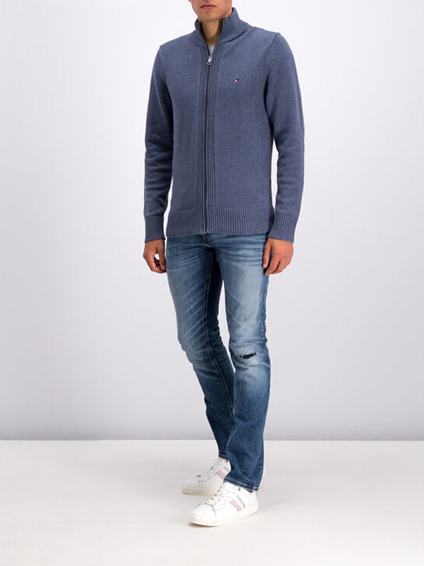 Chunky Cotton Zip Through Vintage Indigo Heather / L