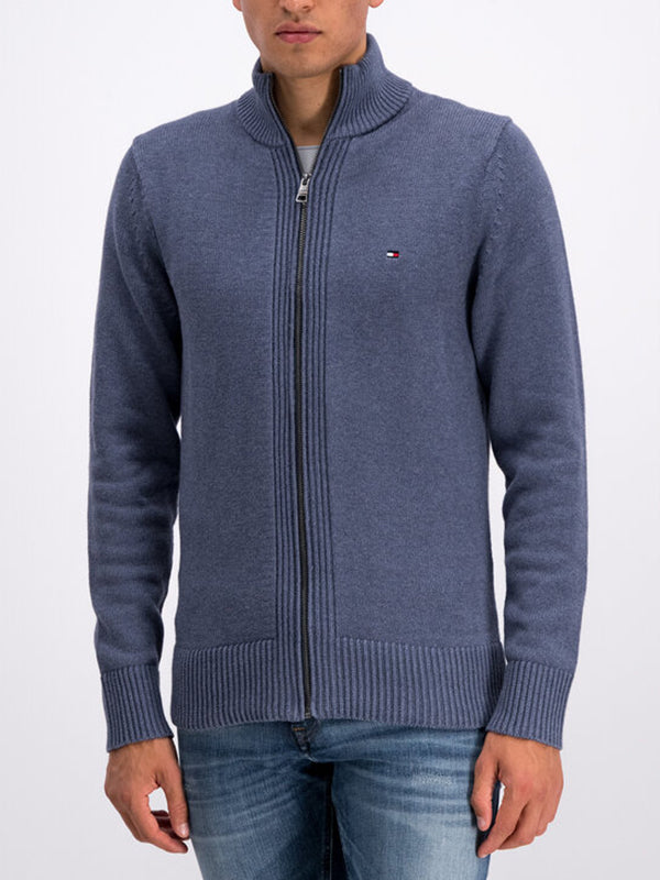 Chunky Cotton Zip Through Vintage Indigo Heather / L