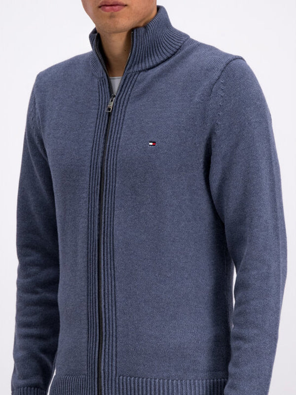 Chunky Cotton Zip Through Vintage Indigo Heather / L