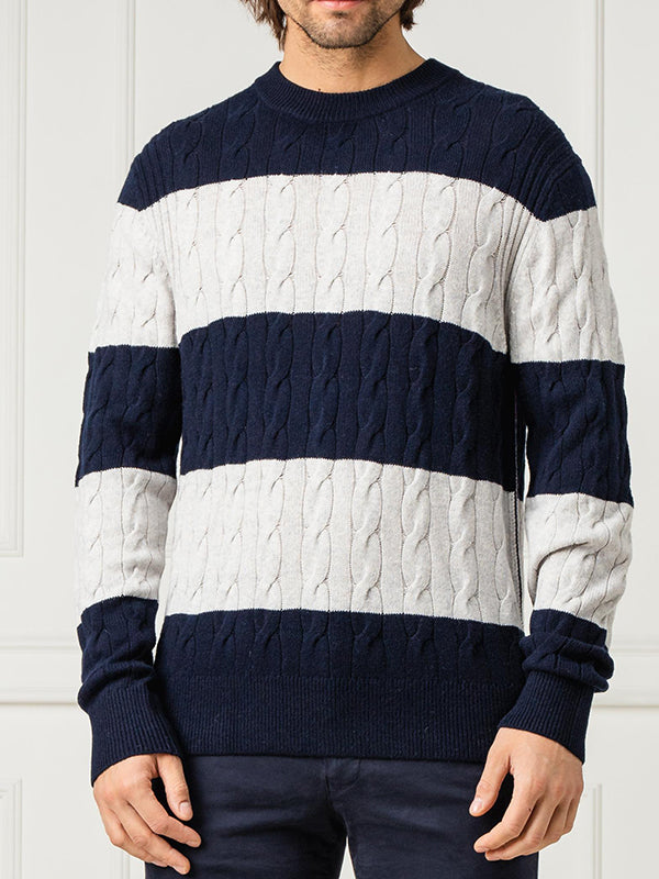 Block Striped Cable Sweater Sky Captain / L