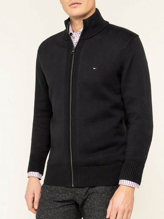 Chunky Cotton Zip Through Black / L