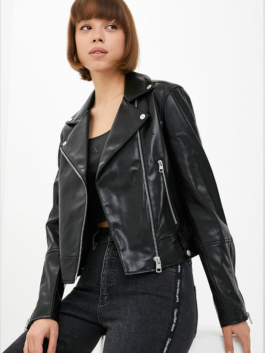 Faux Leather Biker J Ck Black / L