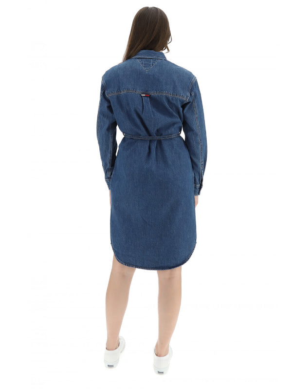 Tjw L/S Belted Denim Dress Mid Indigo / L