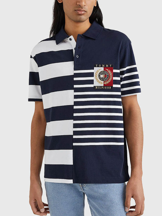 Icon Mixed Stripe Casual Polo Desert Sky / White / L