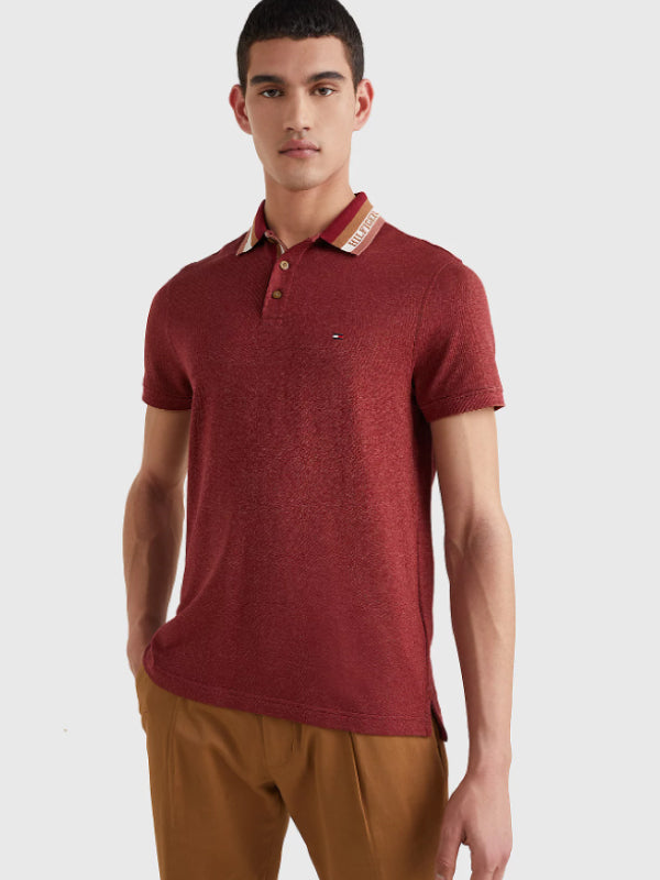 Collar Logo Mouline Regular Polo Rouge / L