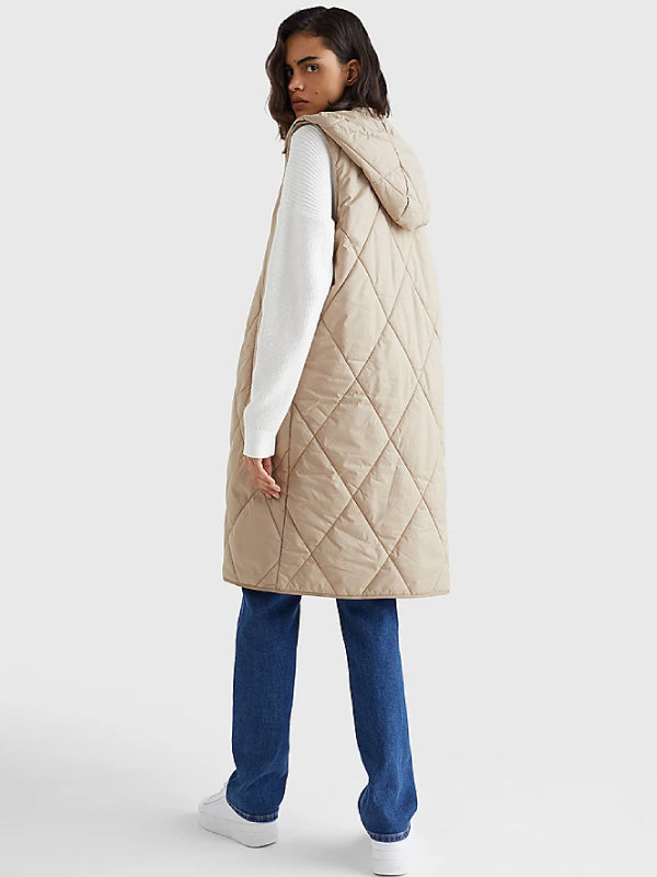 Lw Sorona Quilted Long Vest Beige / L