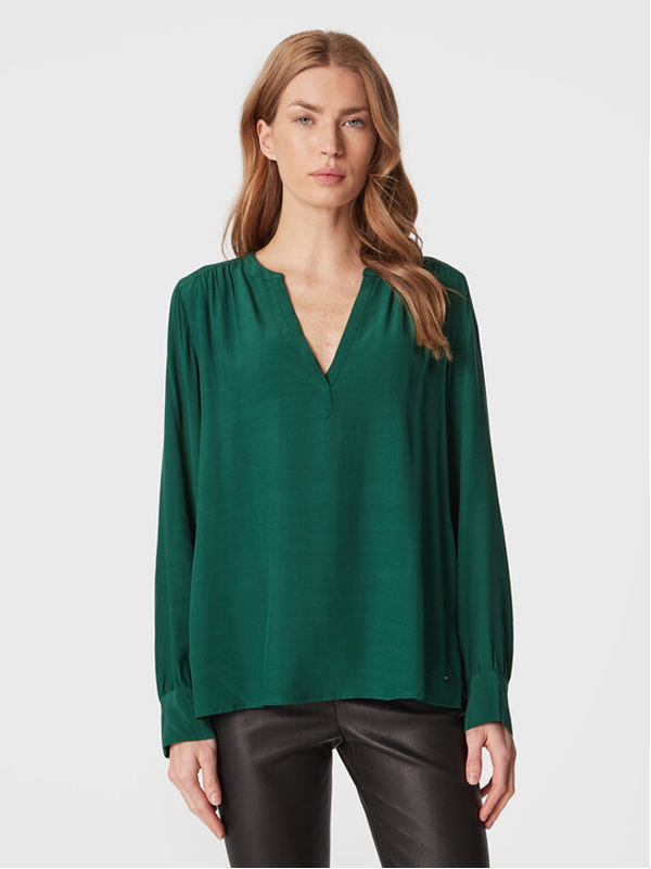 Vis Solid V-Neck Blouse Ls Prep Green / 42