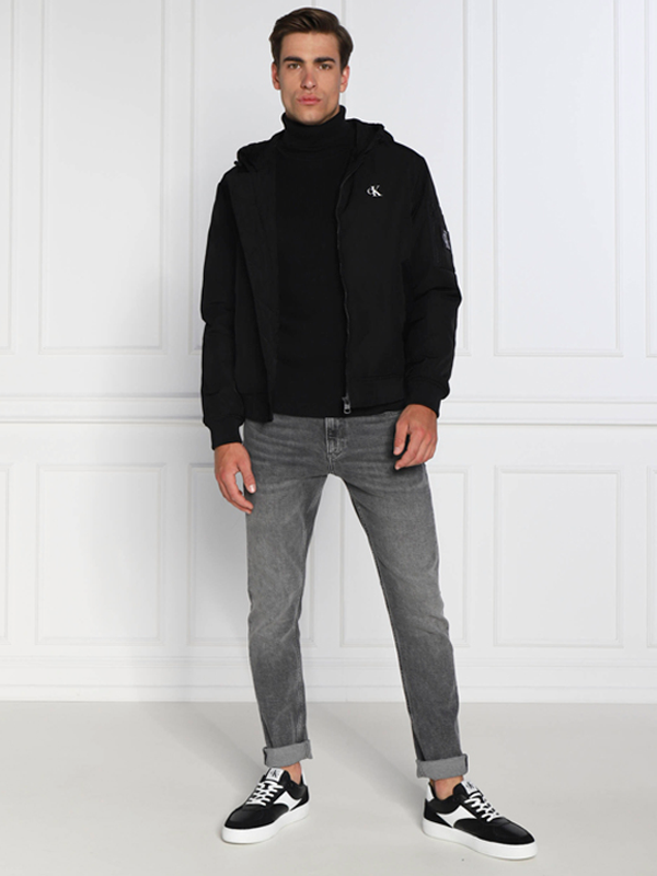 Badge Hooded Bomber Jacket Ck Black / L