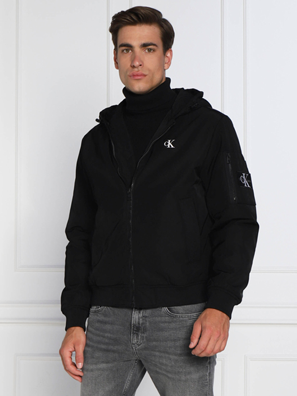 Badge Hooded Bomber Jacket Ck Black / L