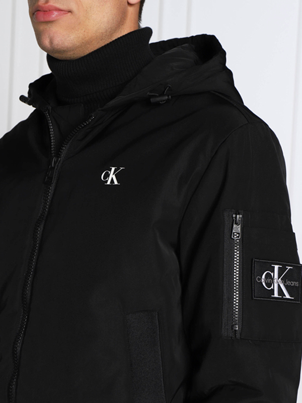 Badge Hooded Bomber Jacket Ck Black / L